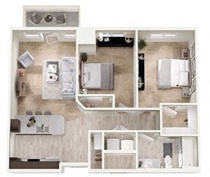 Floor plan for 2 beds, 1 bath, 821 sqft